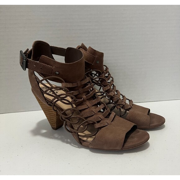 Vince Camuto Women’s Evel Taupe Leather Caged Gladiator Open Toe Sandals Size 6 - Picture 1 of 11